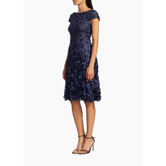 Theia Dresses & Skirts - THEIA Navy Blue Beaded Petal Appliqué Dress Size 4 EUC $695 MSRP